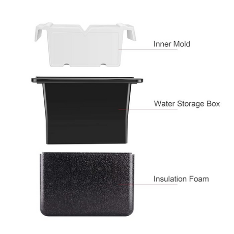 View of Crystal Clear Ice Ball Maker showing inner mold, water storage box, and insulation foam. The design highlights each component clearly.