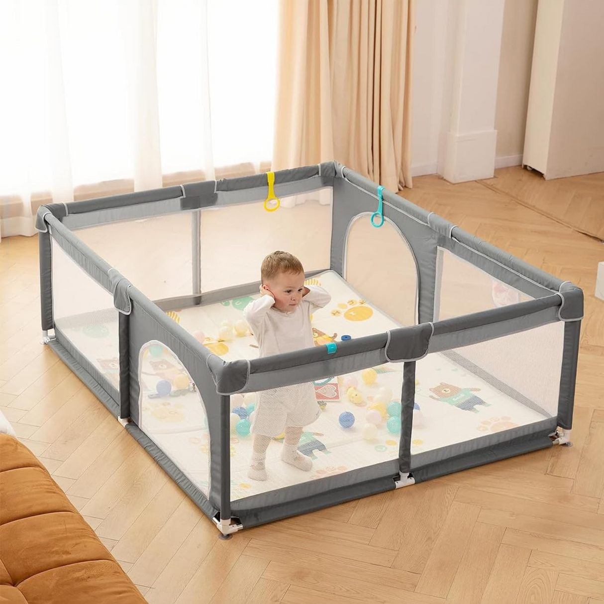 Foldable baby playpen with carry bag, portable and easy storage design