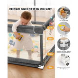Extra large playpen showing height scale, padded frame and sturdy joints