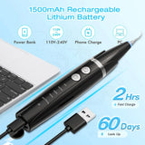 Dental calculus remover kit with 1500mAh rechargeable battery and USB charging. Electric scaler supports power bank, laptop, and phone charging.