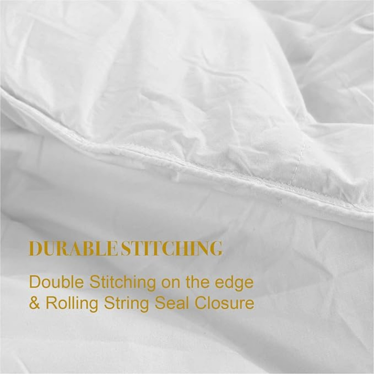 Close-up of duvet edge highlighting double stitching and secure seam construction.
