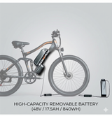 EDIKANI electric mountain bike with high-capacity removable battery charging setup