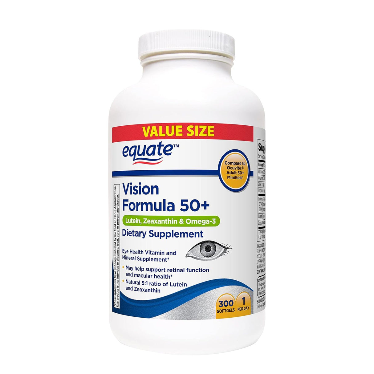 Equate Vision Formula 50+ Soft Gels Dietary Supplement Value Size