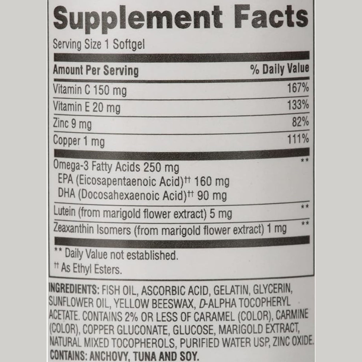 Equate Vision Formula 50+ Soft Gels Dietary Supplement Value Size