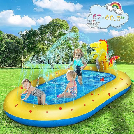 FiGoal Inflatable Sprinkler Dinosaur Swimming Pool for Kids