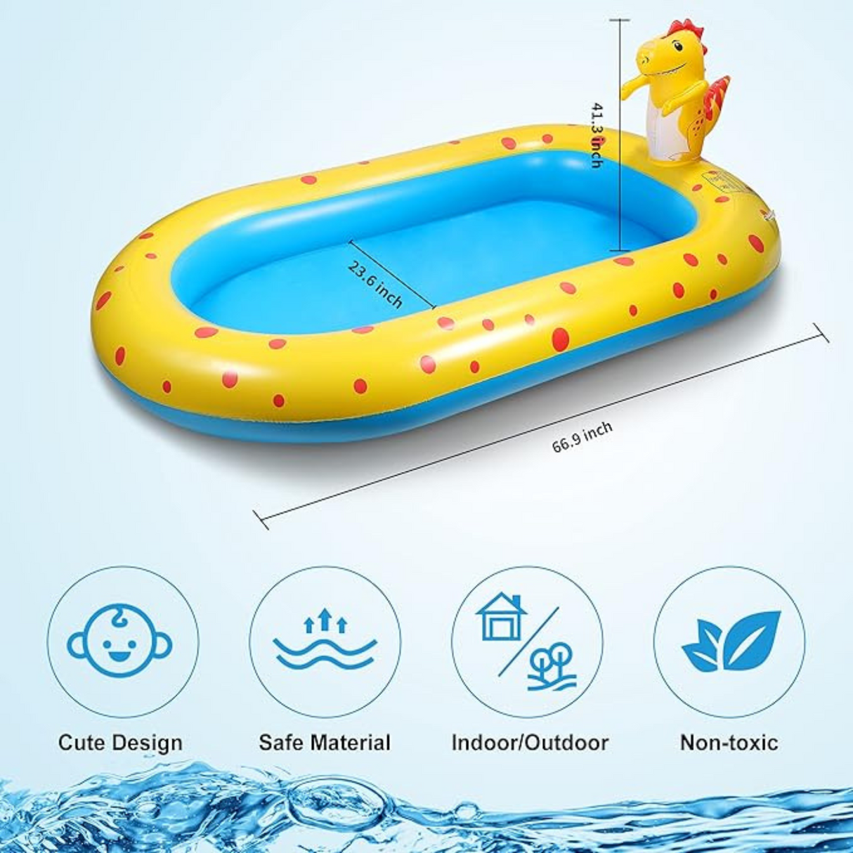 FiGoal Inflatable Sprinkler Dinosaur Swimming Pool for Kids
