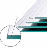 Close-up of frameless mirror tile set edges showing 2mm thickness. Smooth polished edges for safe handling and clean look.
