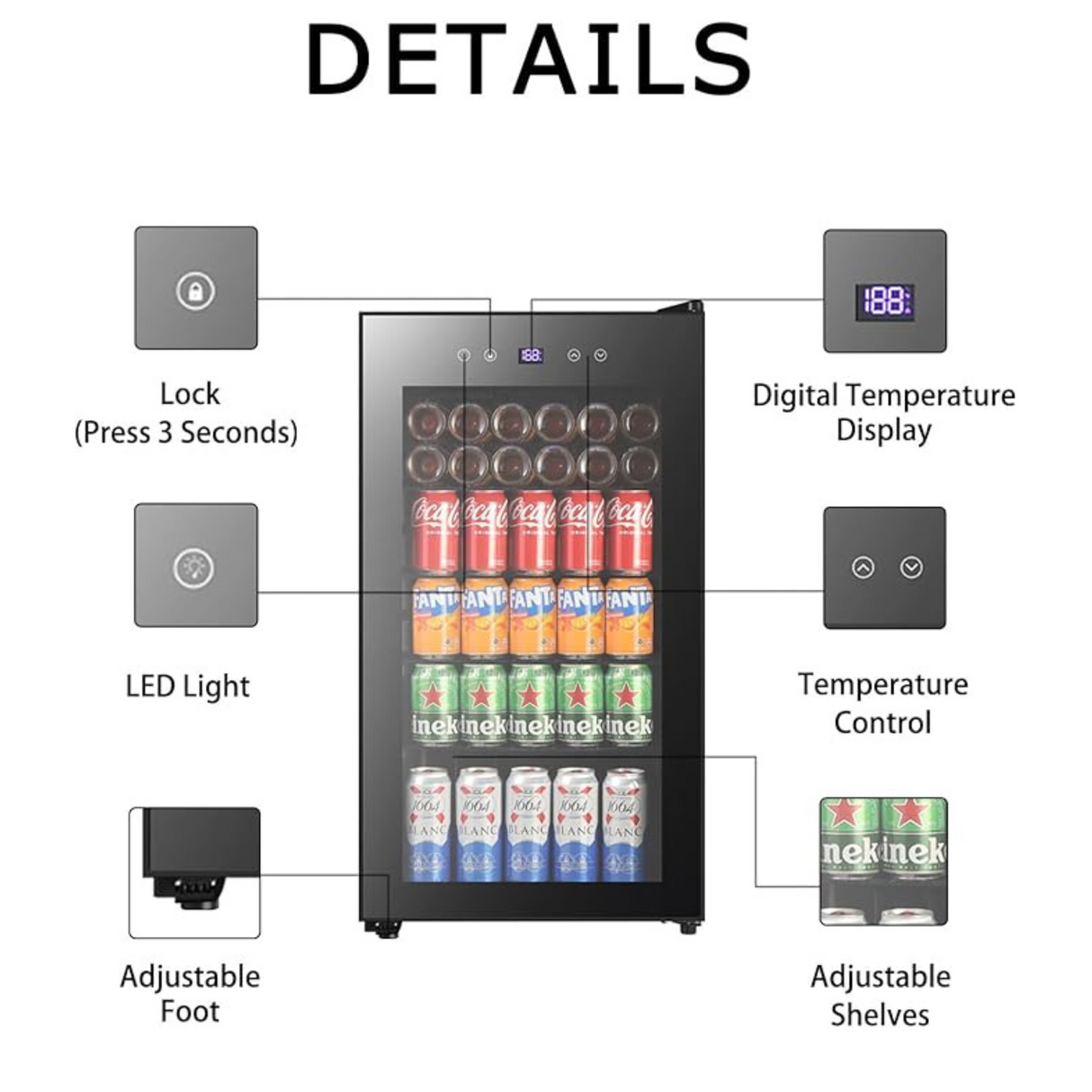 Freestanding  Beverage Refrigerator and Cooler with Digital Temperature Display