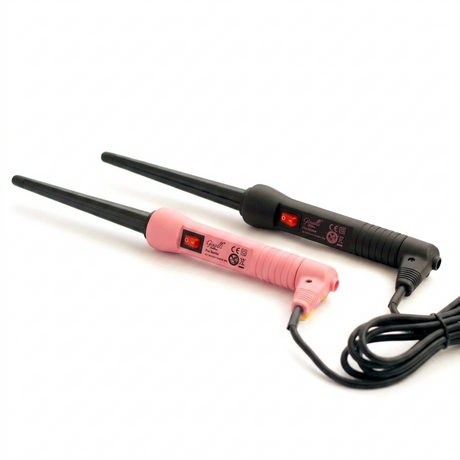 A product image showcasing both the pink and black Ginalli Milano tapered curling wands together against a minimalist white background, displaying their sleek design.