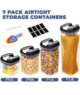 7pc Set Airtight BPA Free Plastic Dry Food Storage Containers With Lids