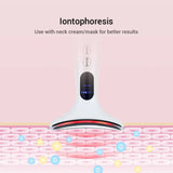 LED face and neck massager demonstrating iontophoresis function on skin layers. Helps enhance absorption of creams and skincare products.