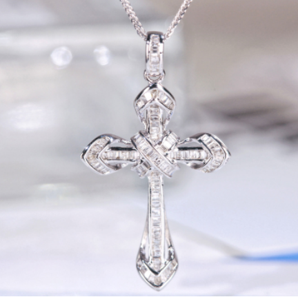 Cross Pendant Baguette Cut Zircon Necklace for Women