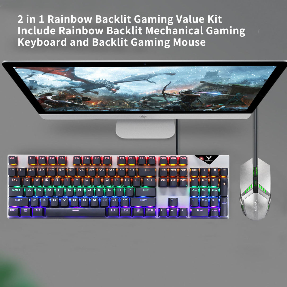 Chiropter Wired RGB LED Backlit Mechanical Gaming Keyboard and Mouse Combo