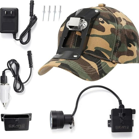 LED Rechargeable Hunting Headlamp with Camo Hat