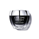 Lancome Genifique Night Repair Cream jar with silver lid on a clean background. The product packaging appears sleek and premium.