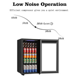 Quiet beverage cooler operating at low decibel levels for silent performance in home environments.