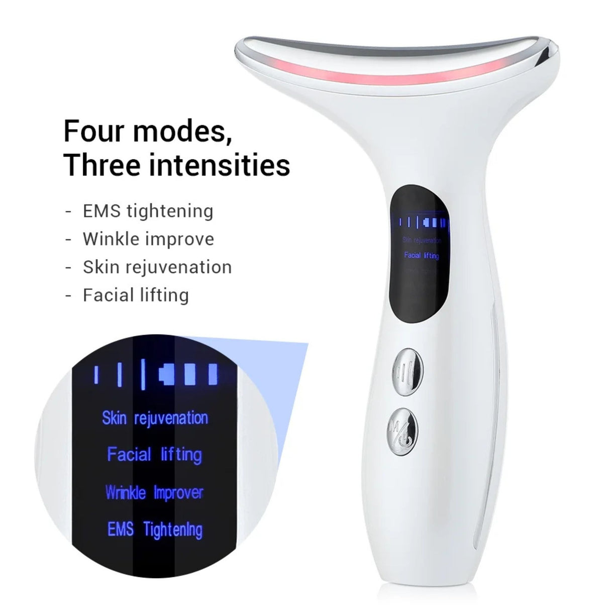 LED neck massager showing microfrequency vibration effect on skin. Helps promote collagen and smooth skin appearance.