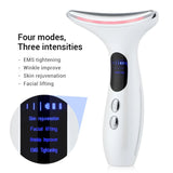 LED neck massager showing microfrequency vibration effect on skin. Helps promote collagen and smooth skin appearance.