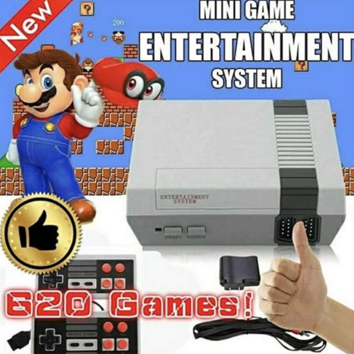 Retro console featuring 620 built-in games with classic arcade design