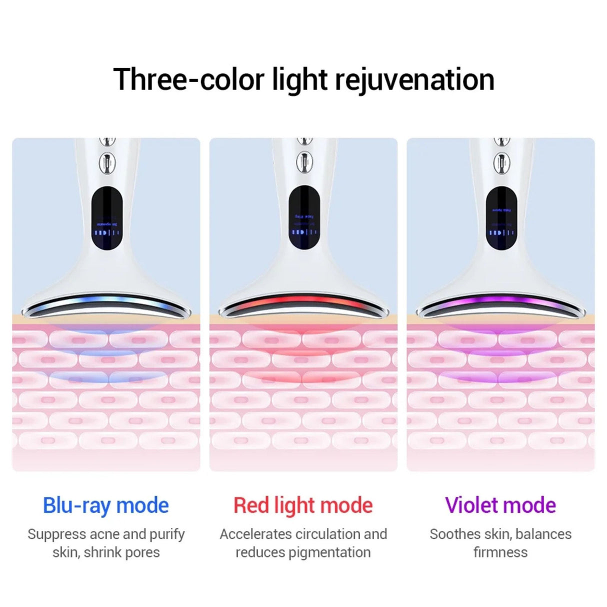 LED neck and face massager with four modes and adjustable intensities. Designed for tightening, lifting, and skin rejuvenation.