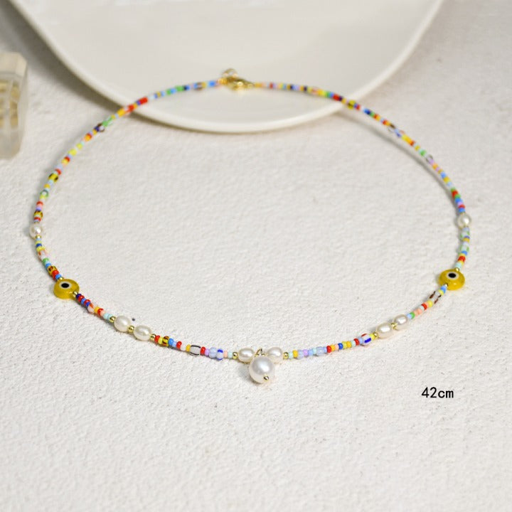 Freshwater Pearl Colorful Beaded Superfine Rice Beads Necklace