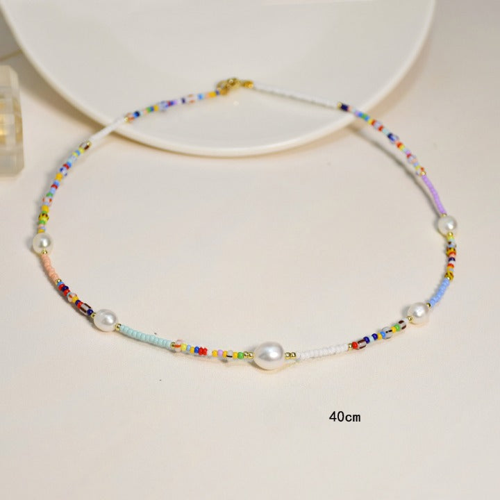 Freshwater Pearl Colorful Beaded Superfine Rice Beads Necklace