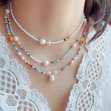 Freshwater Pearl Colorful Beaded Superfine Rice Beads Necklace