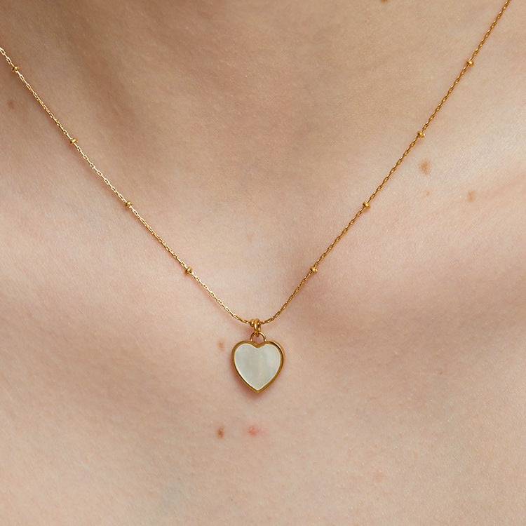 Heart Shaped Mother of Pearl Collarbone Chain Necklace Stainless Steel