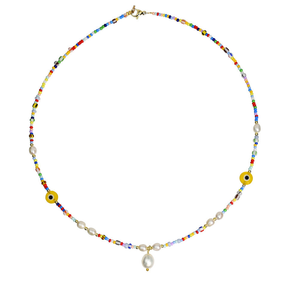 Freshwater Pearl Colorful Beaded Superfine Rice Beads Necklace