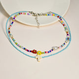 Multicolor Beads Flower Choker Adjustable Necklace