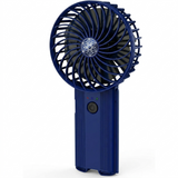 Navy blue rechargeable handheld fan with powerful airflow blades