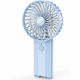 Sky blue portable rechargeable handheld fan with compact foldable handle
