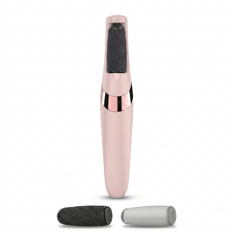 Full view of electric callus remover kit with extra roller heads included