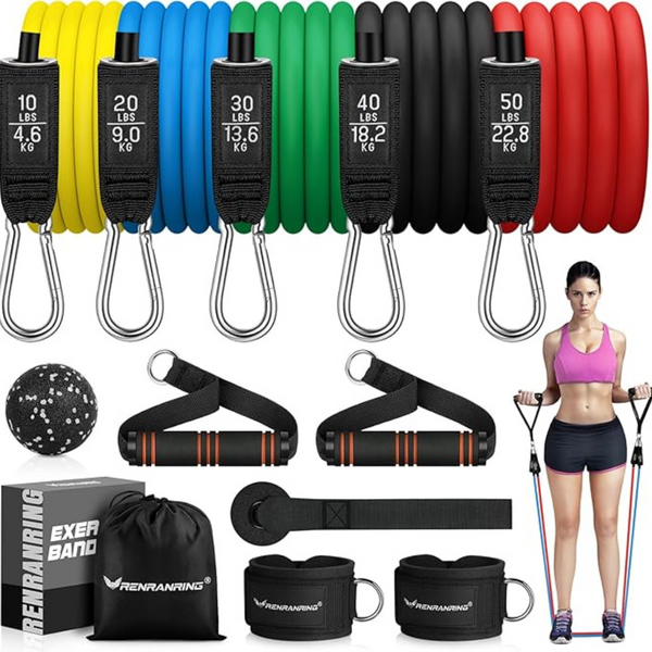 RENRANRING Resistance Bands Set – 150 Lbs Total, 5 Bands With Handles & Ankle Straps – For Home Workouts, Therapy & Toning - View #5