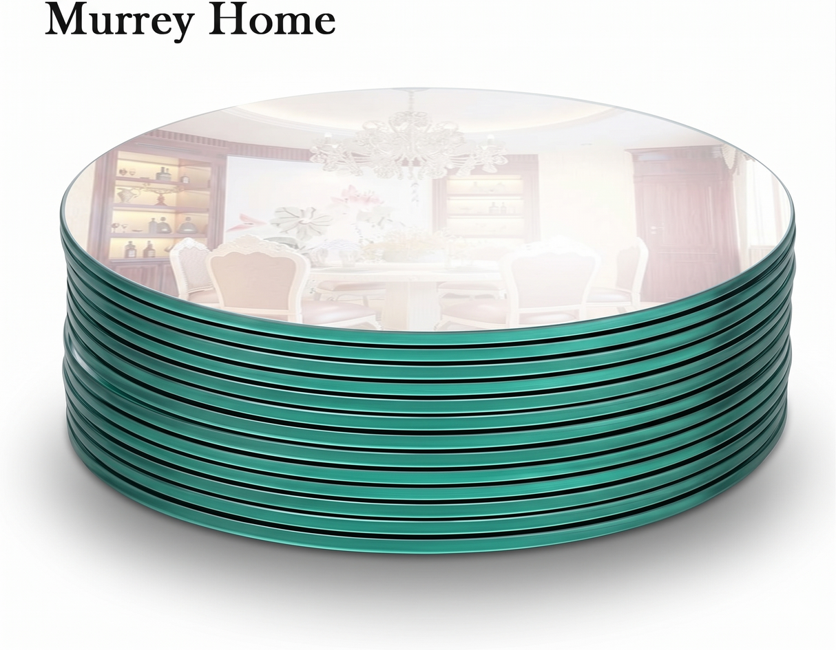 Stack of round mirror centerpiece trays showing multiple sizes and sleek design