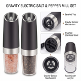 Electric salt and pepper grinder set with stainless steel and clear spice chambers