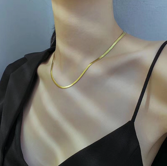 Herringbone Chain Necklace High Polished Stainless Steel Snake Chain Choker