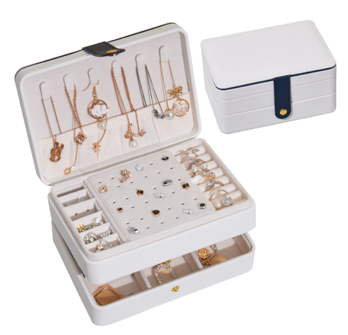 3 Layer Portable Leather Jewelry Box