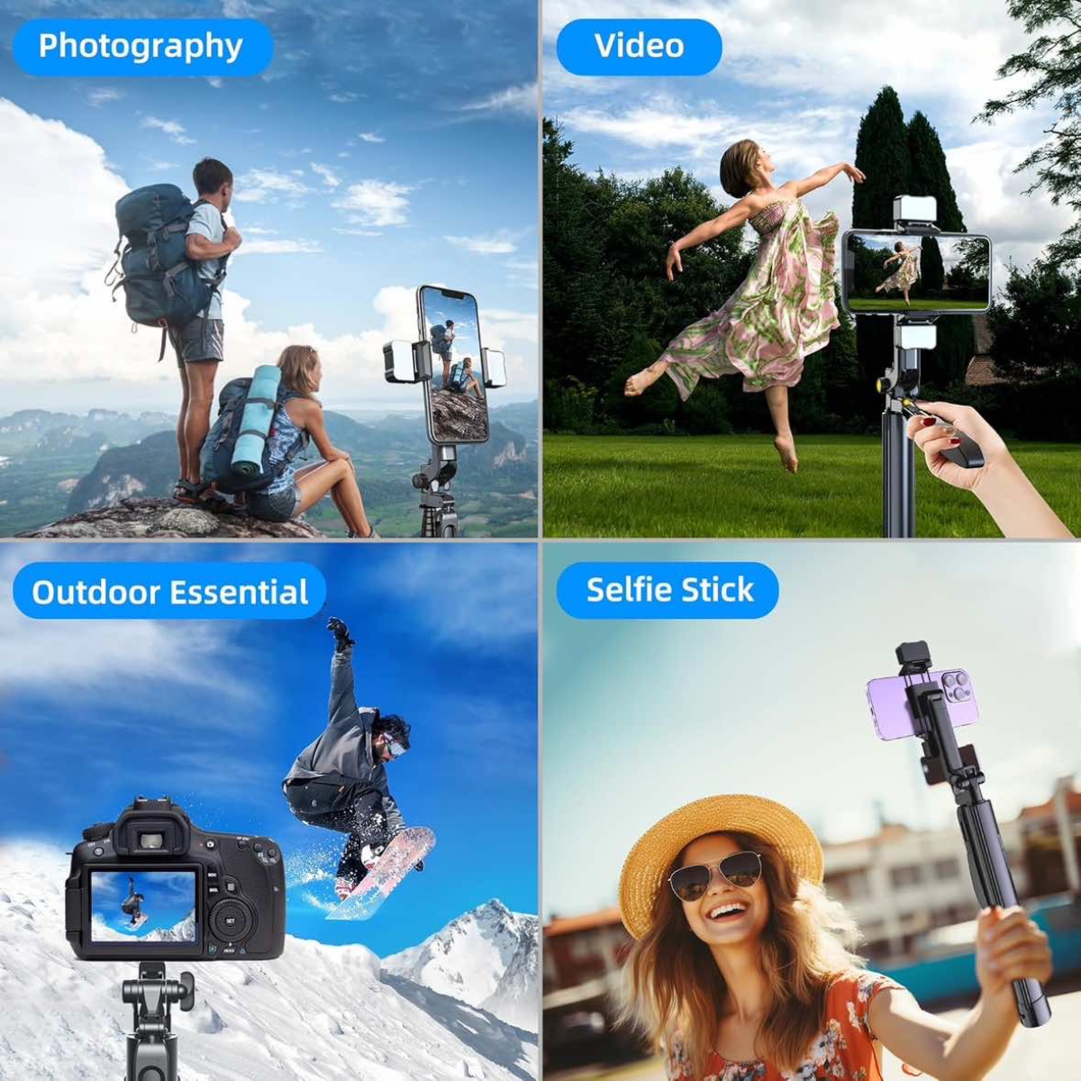 Selfie Stick Tripod with Remote 360° Rotating Balance Handle and RGB Light