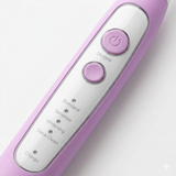 A close-up view of the Soniclean Pro 4800 toothbrush handle shows a purple exterior with a white interface featuring a power button and mode selector. The panel clearly labels the four cleaning modes—Standard, Sensitive, Whitening, and Deep Clean—alongside a dedicated battery charge indicator light.