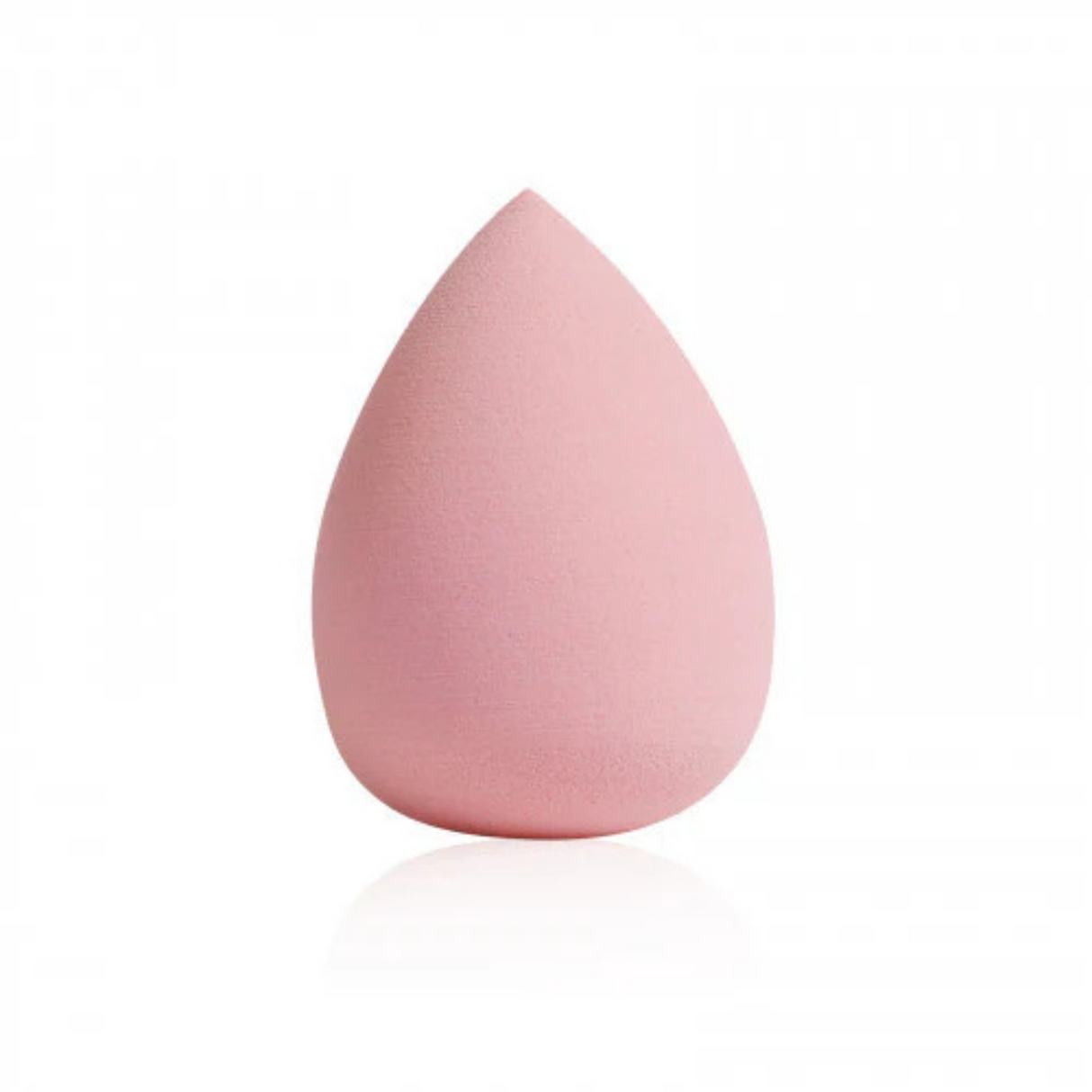 Soft pink teardrop makeup sponge designed for smooth and even foundation application.