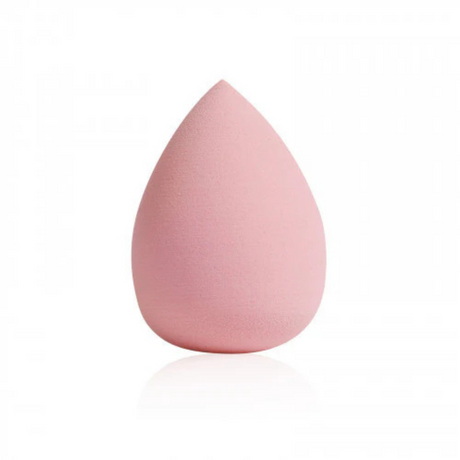 Soft pink teardrop makeup sponge designed for smooth and even foundation application.