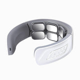 USB rechargeable neck massager with ergonomic U-shape design and metal massage pads. Portable electric neck massager with control buttons.