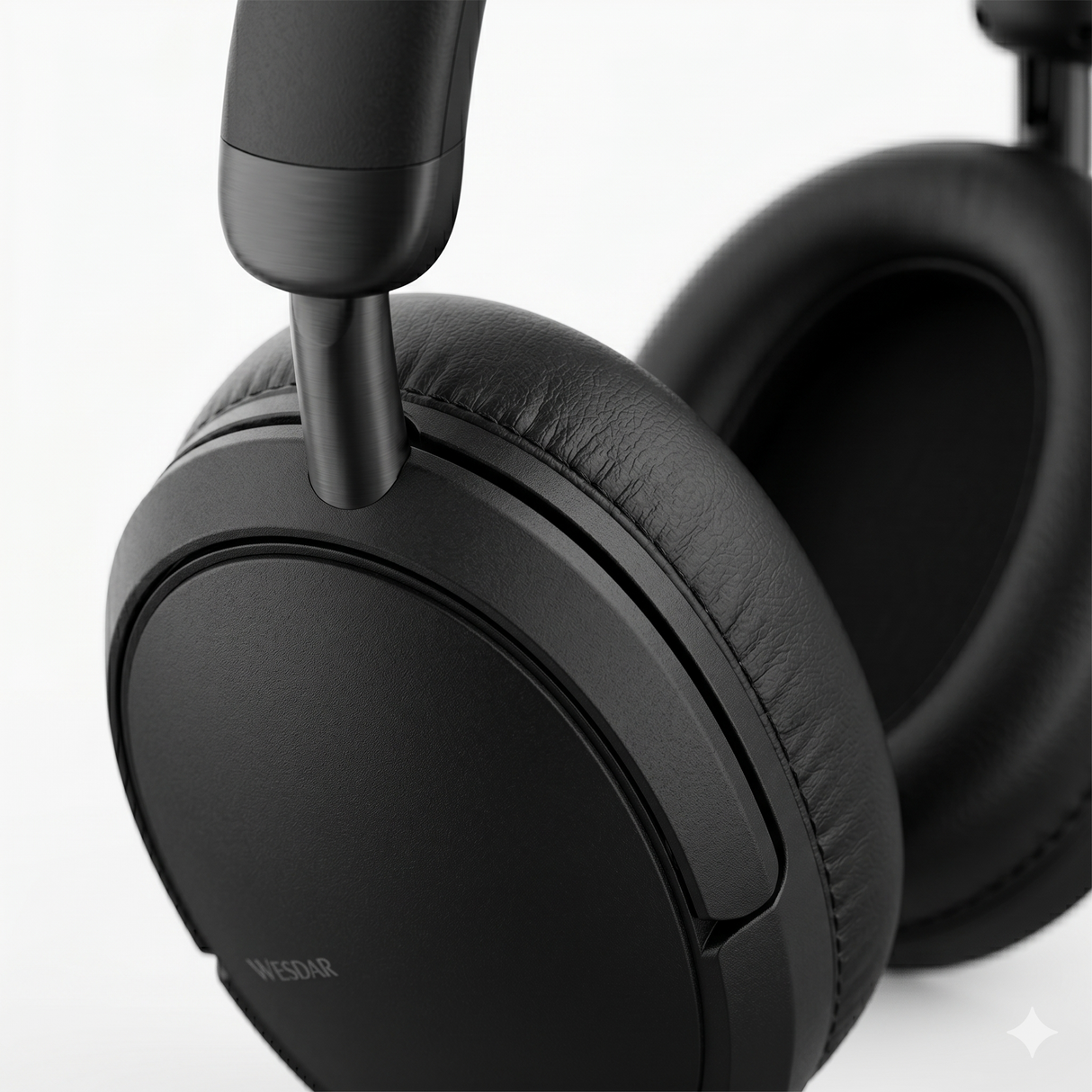 Close-up of Wesdar BH65 headphones ear cushion and adjustable headband detail