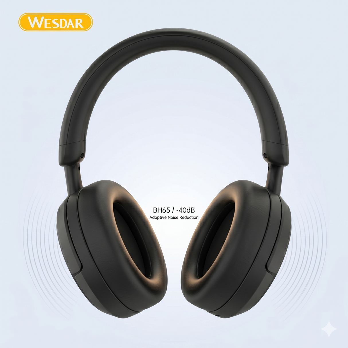 Wesdar BH65 Bluetooth headphones highlighting adaptive noise reduction feature -40dB