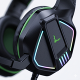 Close-up of Wesdar GH235 headset earcup with RGB light accents
