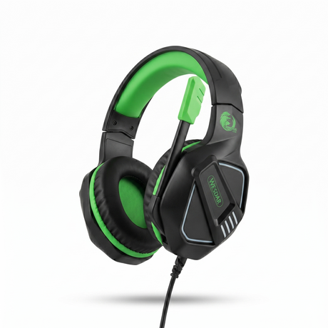 Side angle of Wesdar GH235 headset showing green padding and sturdy build