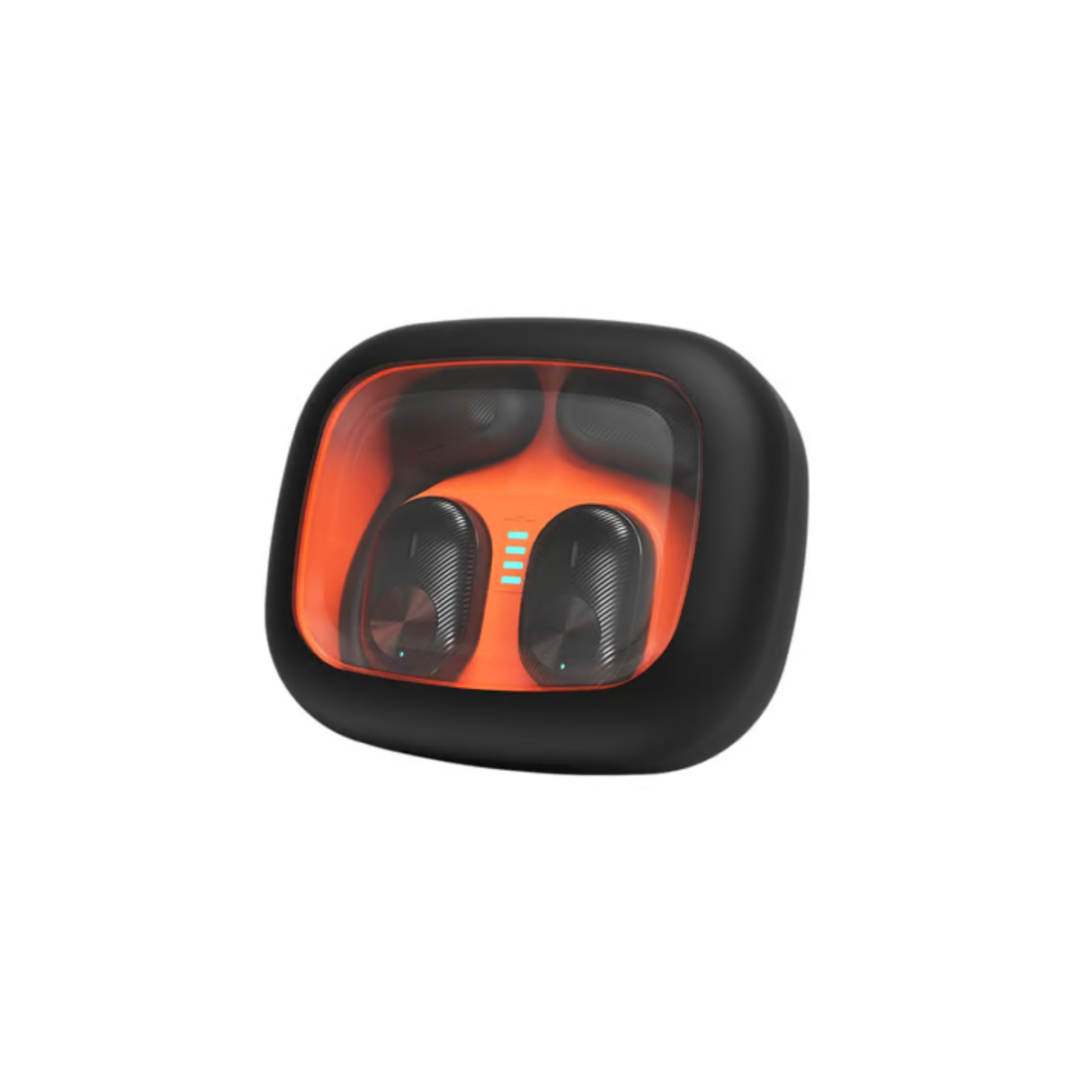 Wesdar TWS516 wireless earbuds inside charging case with LED battery indicator. Transparent lid shows earbuds charging status