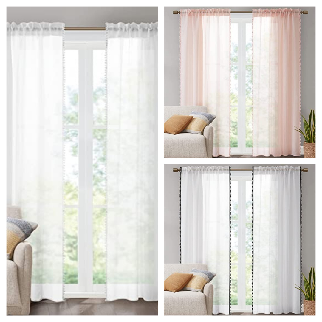 Hyde Lane Pom Pom Sheer Curtains Set of 2 Window Curtain Panels