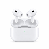 Wireless earbuds in open charging case, clean front view design